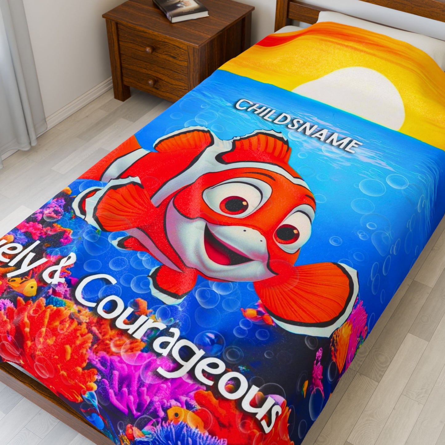 Personalized Kids Clownfish Plush Blanket – Lively & Courageous