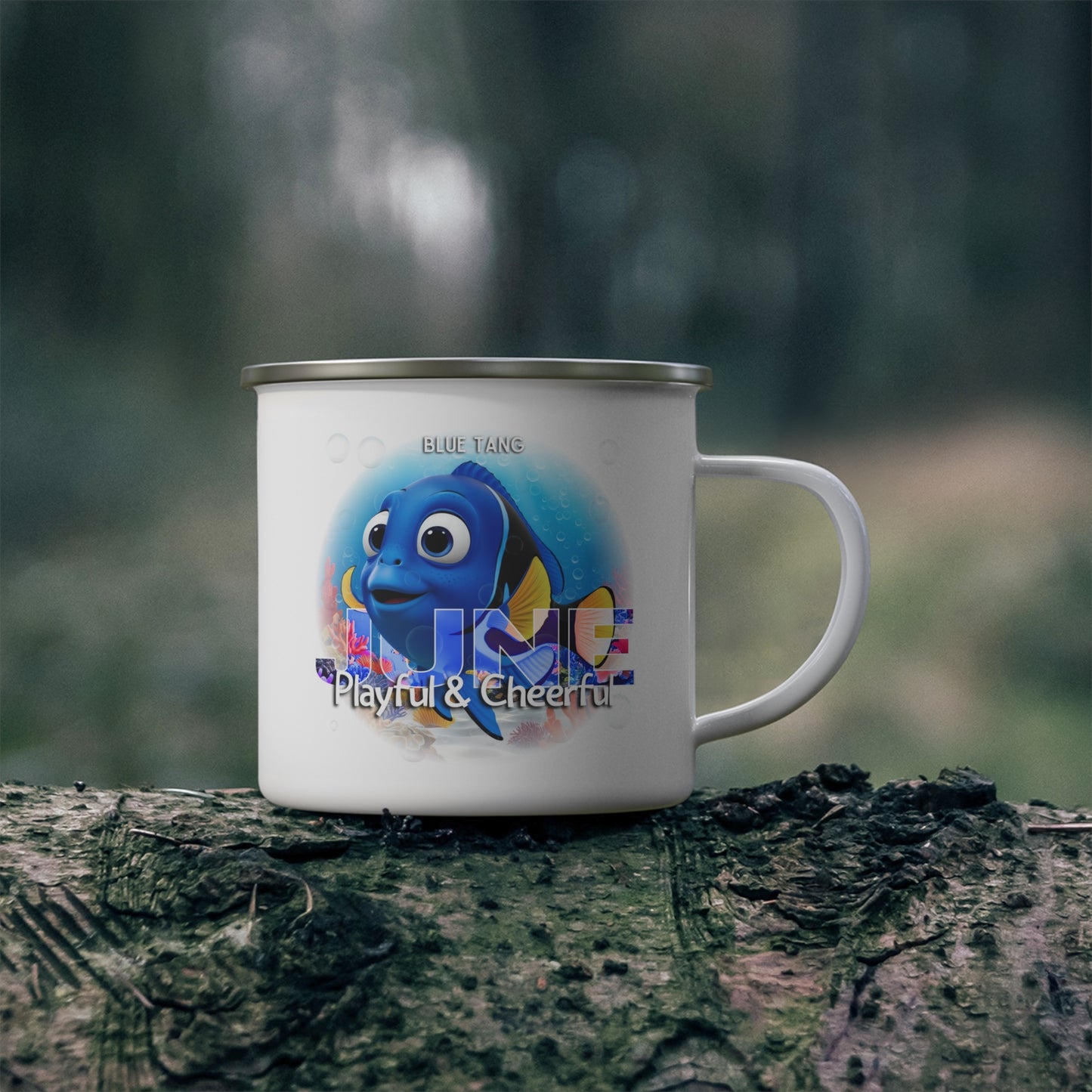 June Blue Tang Kids Sea Life Birth Month Enamel 12oz Camping Mug