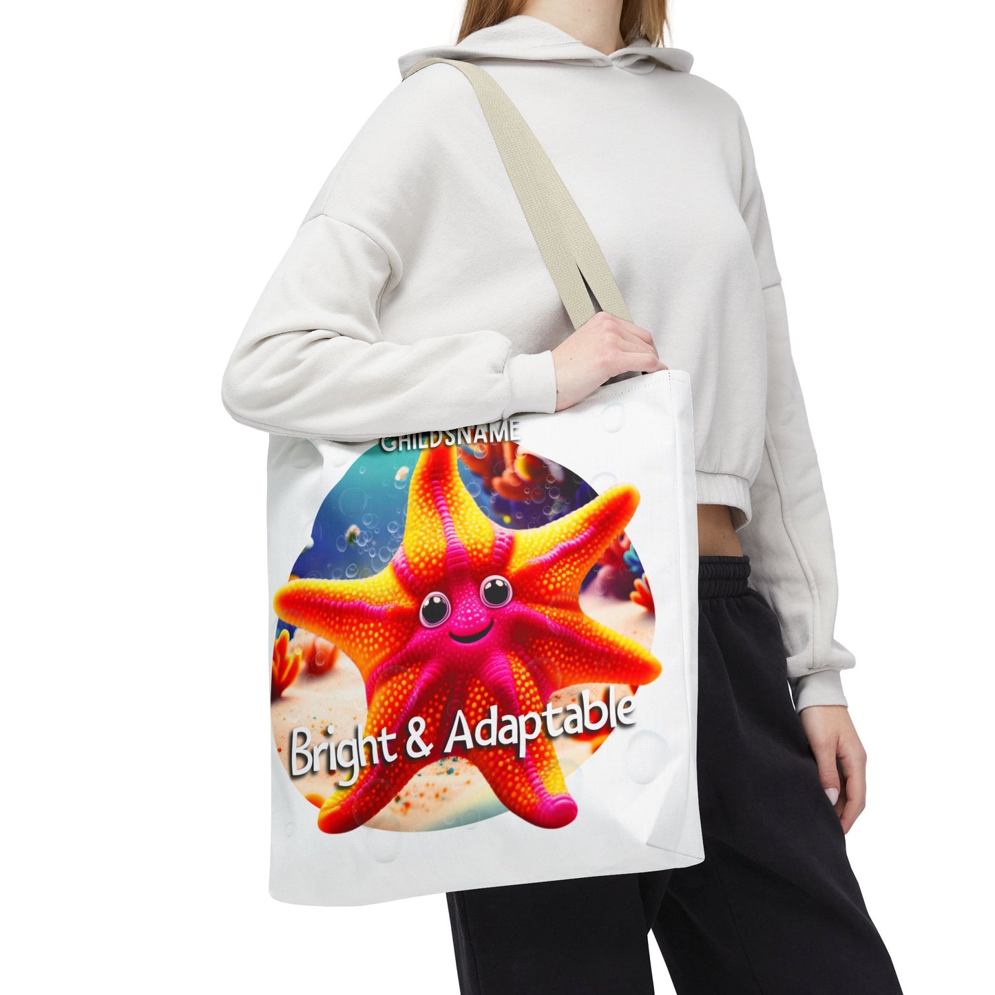 Personalized Kids Starfish Beach Tote Bag – Bright & Adaptable – Custom Sea Life Bag with Name