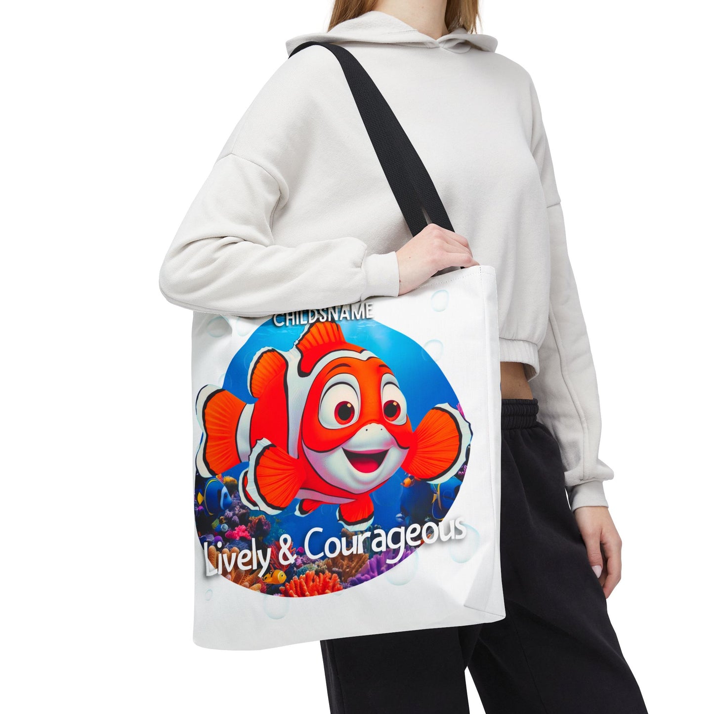 Personalized Kids Clownfish Beach Tote Bag – Lively & Courageous – Custom Sea Life Bag with Name
