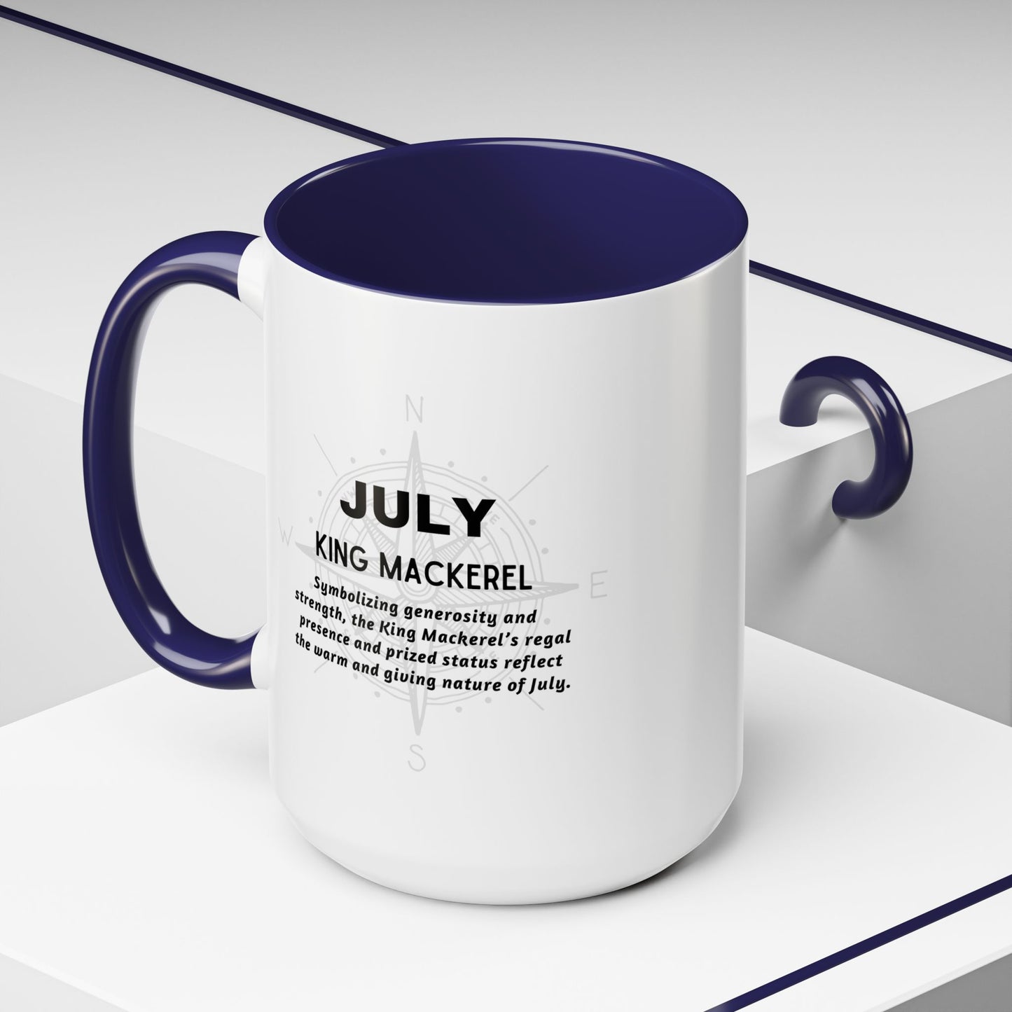 Colorful July King Mackerel Birth Month Accent Coffee Mug with Colored Handle