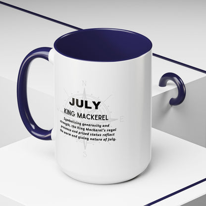 Colorful July King Mackerel Birth Month Accent Coffee Mug with Colored Handle
