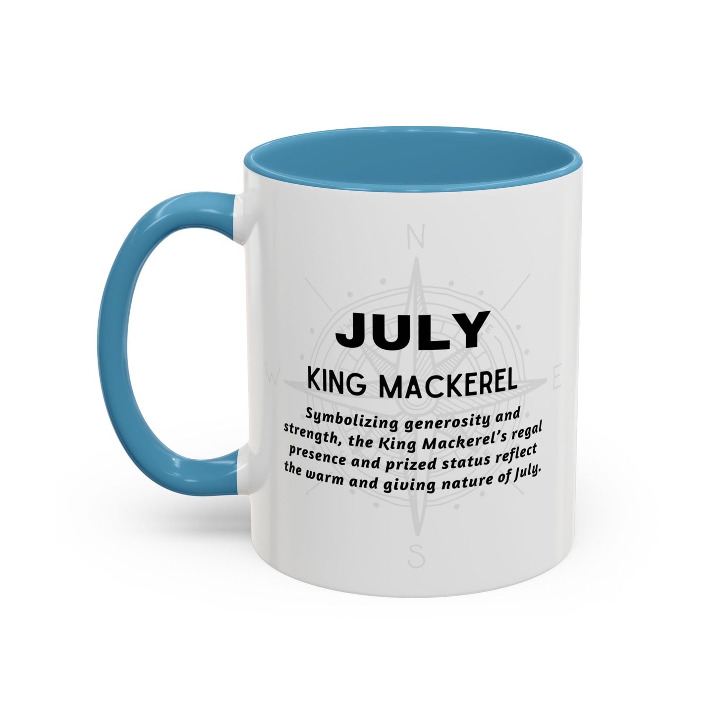 Colorful July King Mackerel Birth Month Accent Coffee Mug with Colored Handle