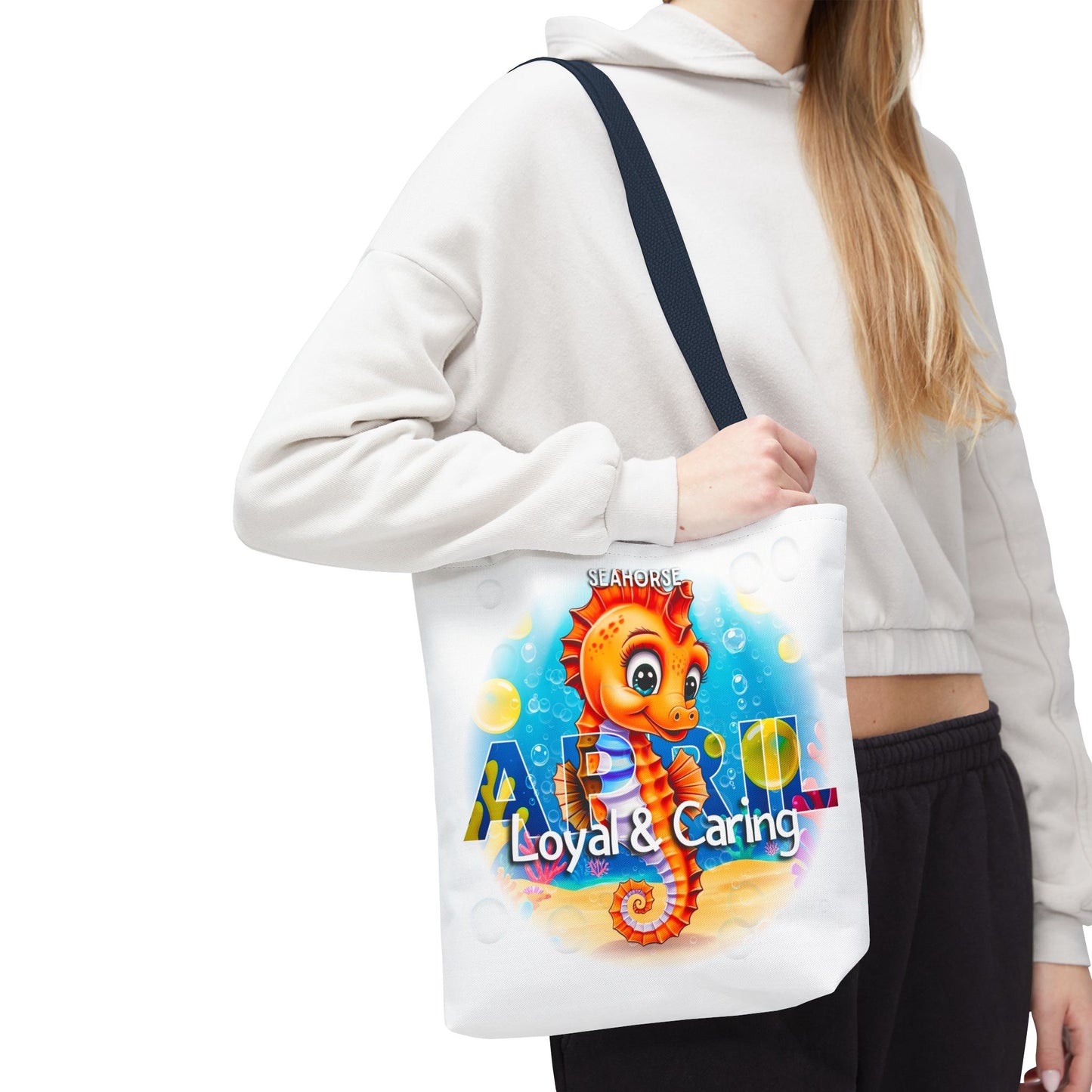 Kids Colorful April Seahorse Birth Month Tote Bag