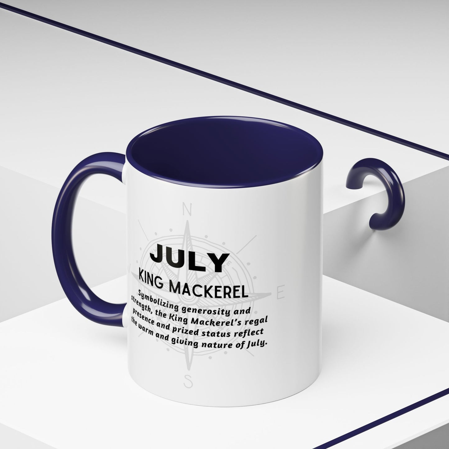 Colorful July King Mackerel Birth Month Accent Coffee Mug with Colored Handle