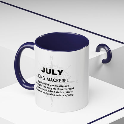Colorful July King Mackerel Birth Month Accent Coffee Mug with Colored Handle