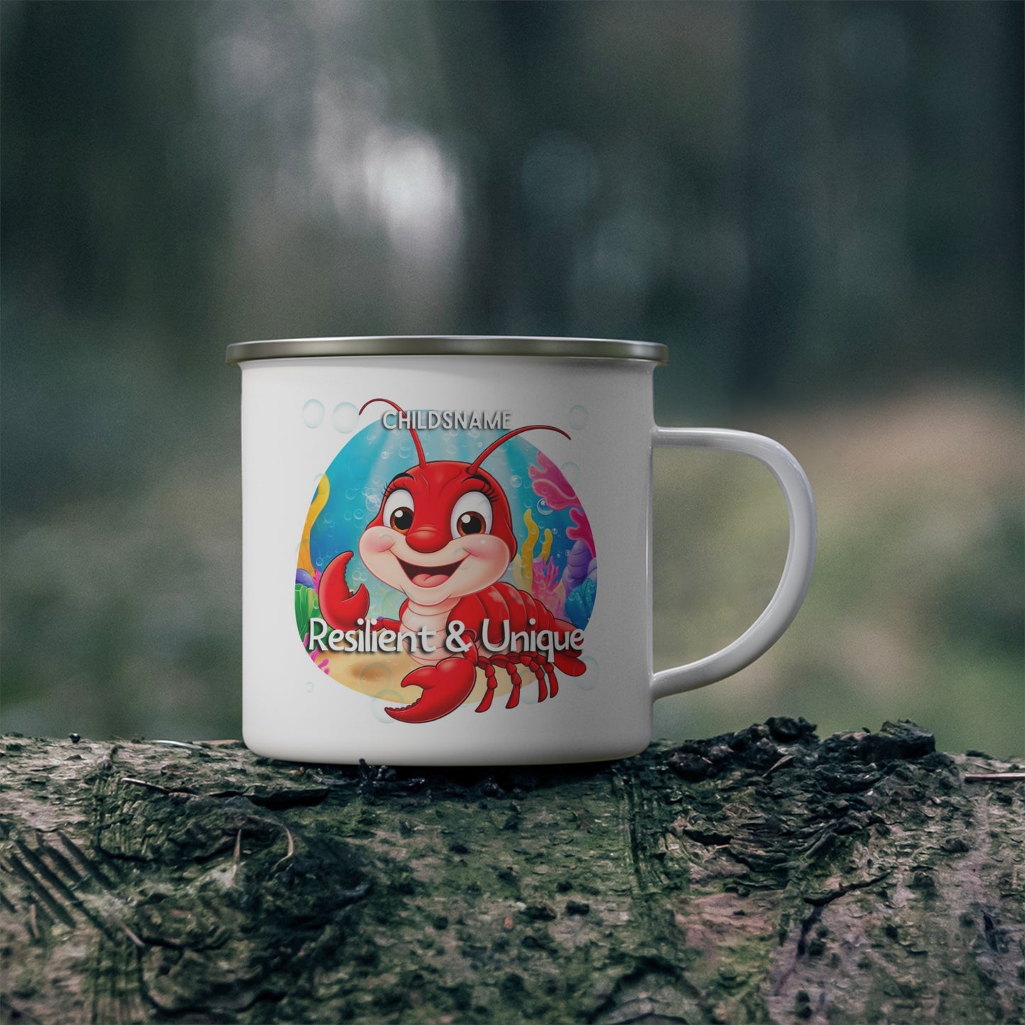 Personalized Kids Lobster Camping Mug – Resilient & Unique – Colorful Sea Life Stainless Steel Enamel Cup (12oz)