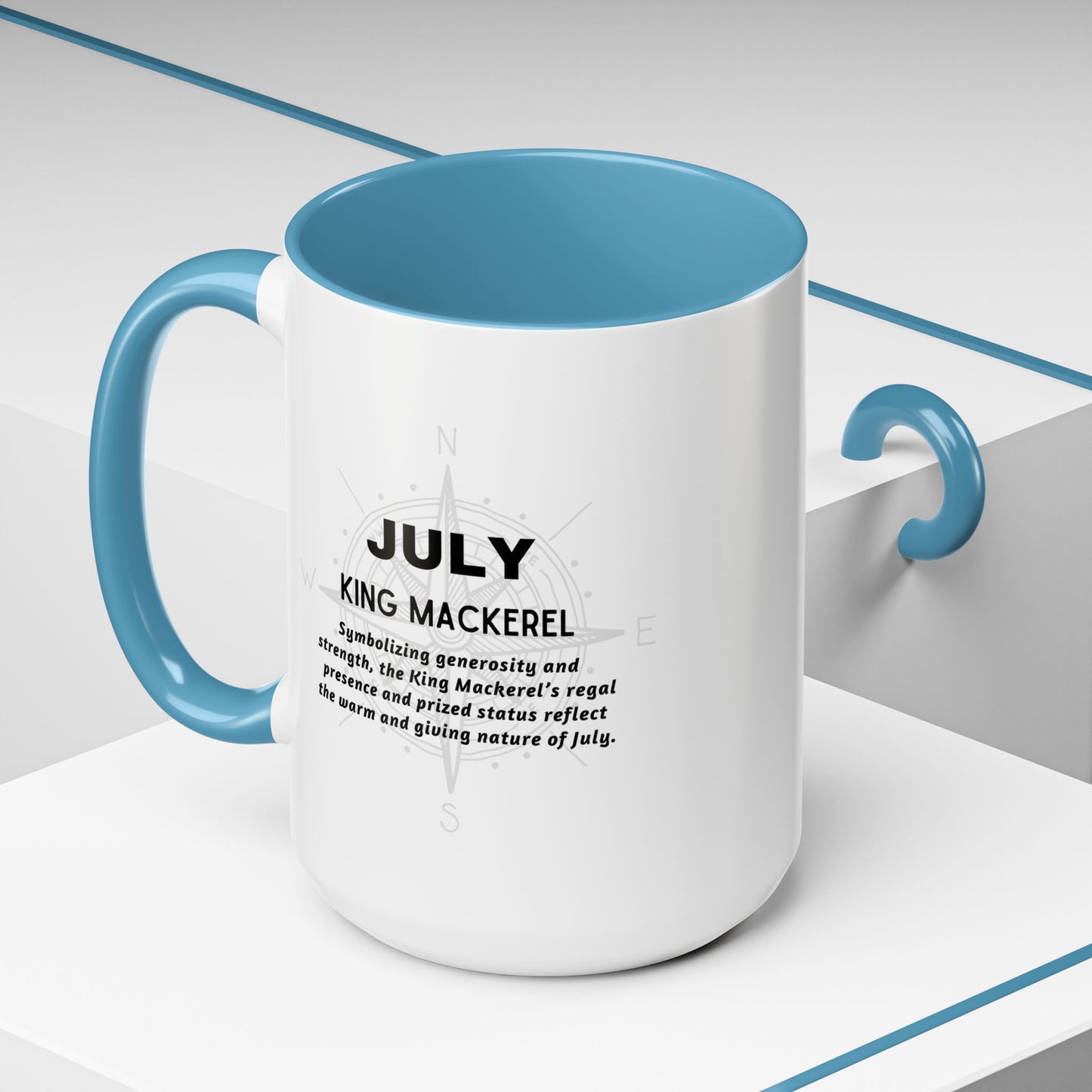 Colorful July King Mackerel Birth Month Accent Coffee Mug with Colored Handle