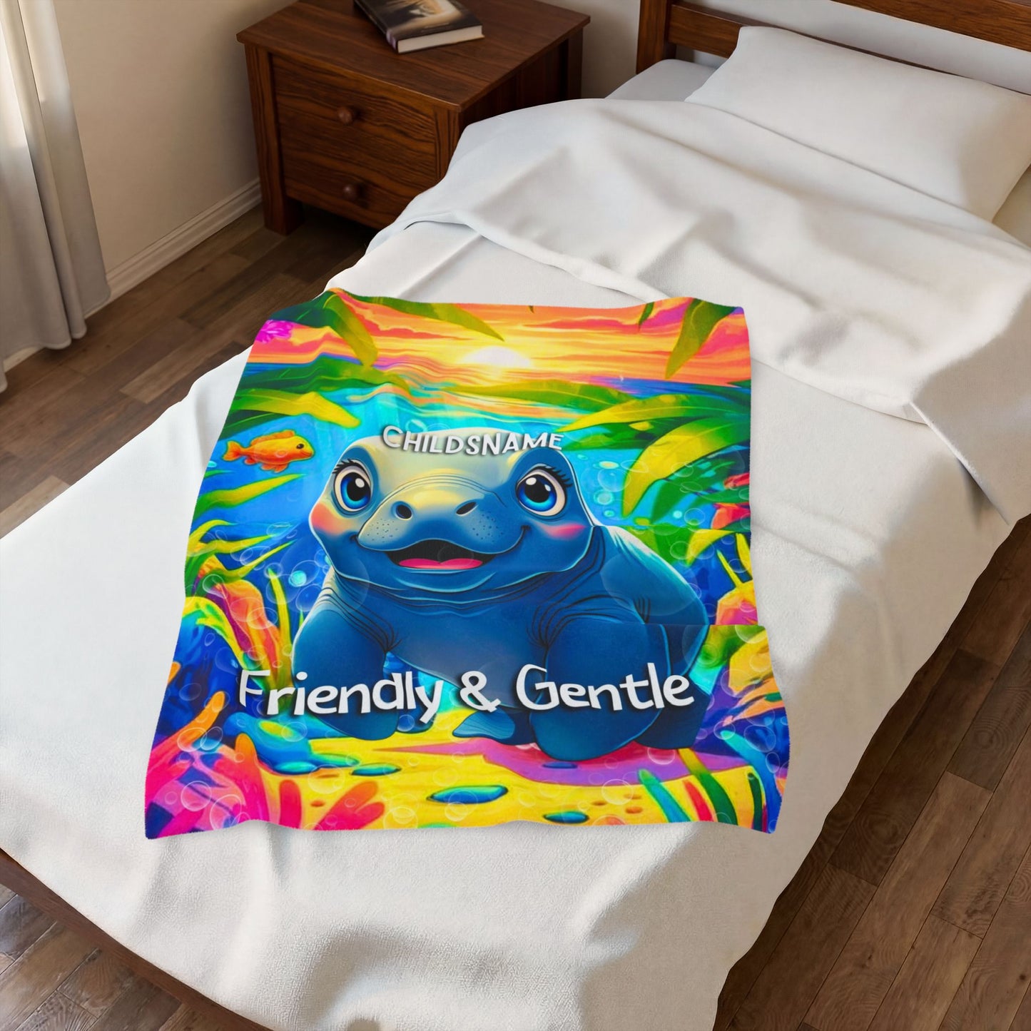 Personalized Kids Manatee Plush Blanket Friendly & Gentle