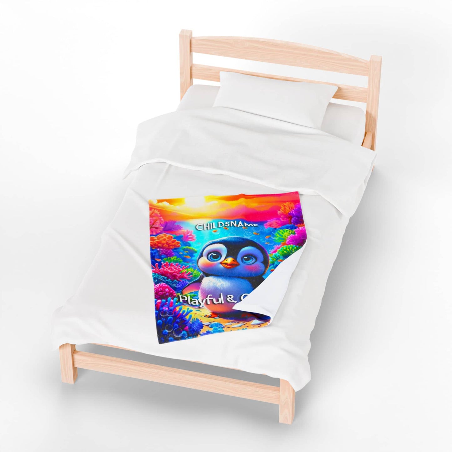 Personalized Kids Penguin Blanket – Playful & Curious
