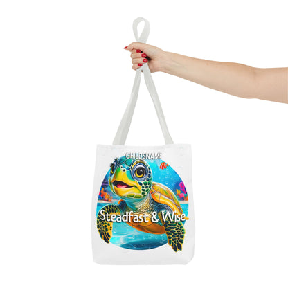 Personalized Kids Turtle Beach Tote Bag – Steadfast & Wise – Custom Sea Life Bag with Name