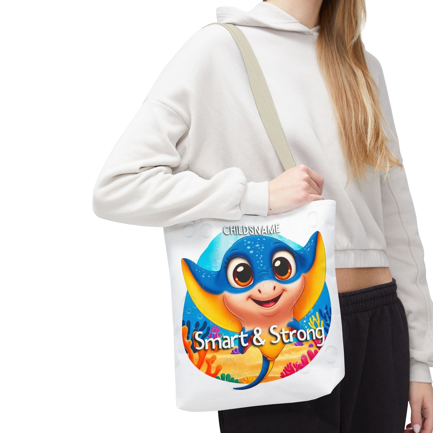 Personalized Kids Stingray Beach Tote Bag – Smart & Strong – Custom Sea Life Bag with Name