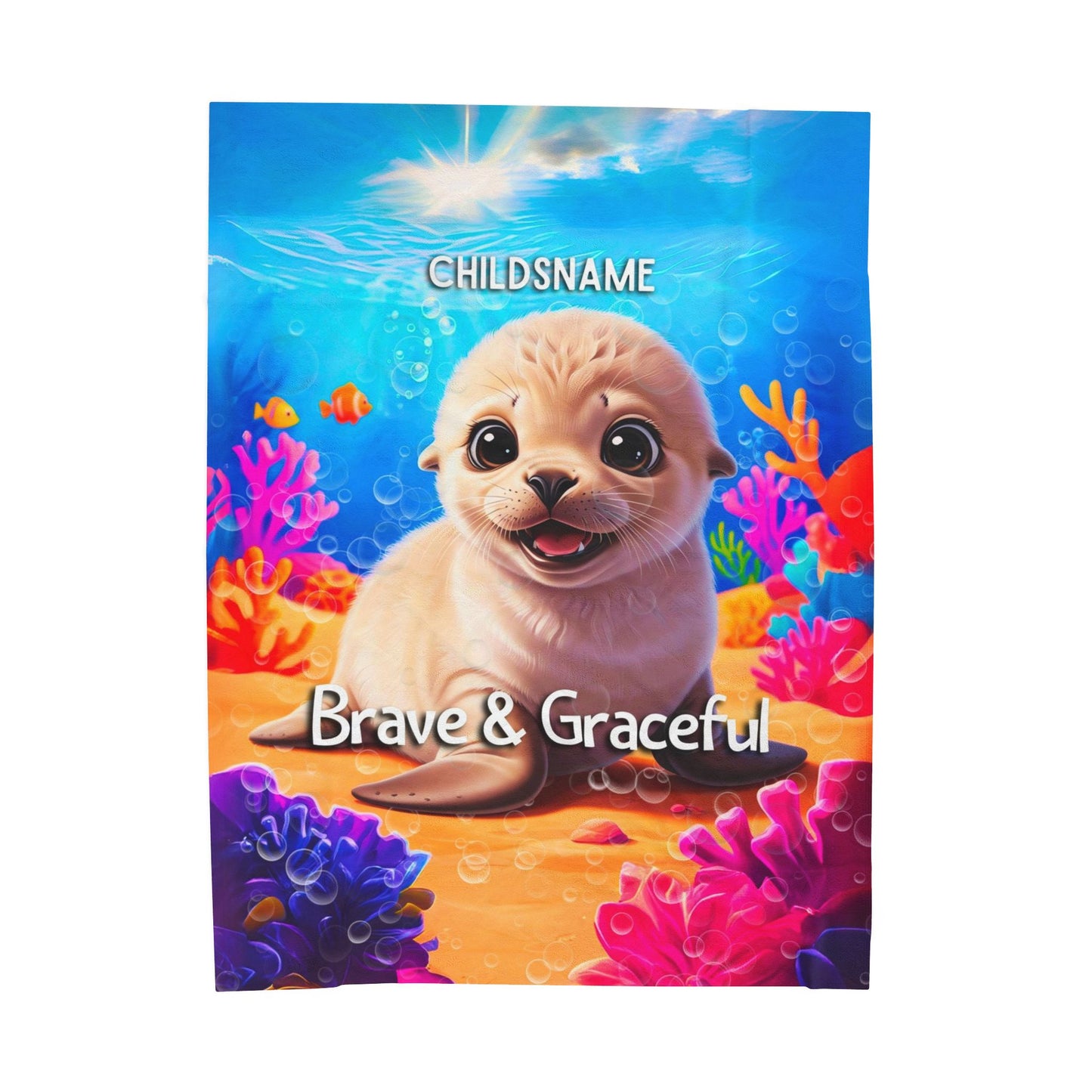 Personalized Kids Seal Plush Blanket – Brave & Graceful