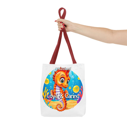 Personalized Kids Seahorse Beach Tote Bag – Loyal & Caring – Custom Sea Life Bag with Name