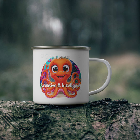 Personalized Kids Octopus Camping Mug – Creative & Intelligent – Colorful Sea Life Stainless Steel Enamel Cup (12oz)