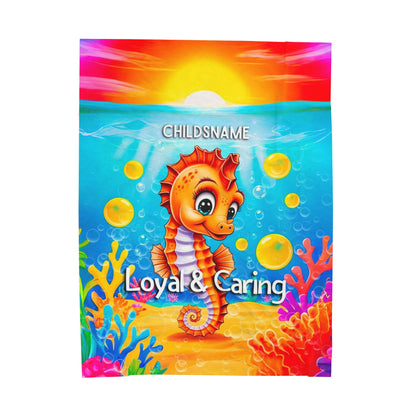 Personalized Kids Seahorse Plush Blanket – Loyal & Caring