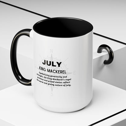 Colorful July King Mackerel Birth Month Accent Coffee Mug with Colored Handle