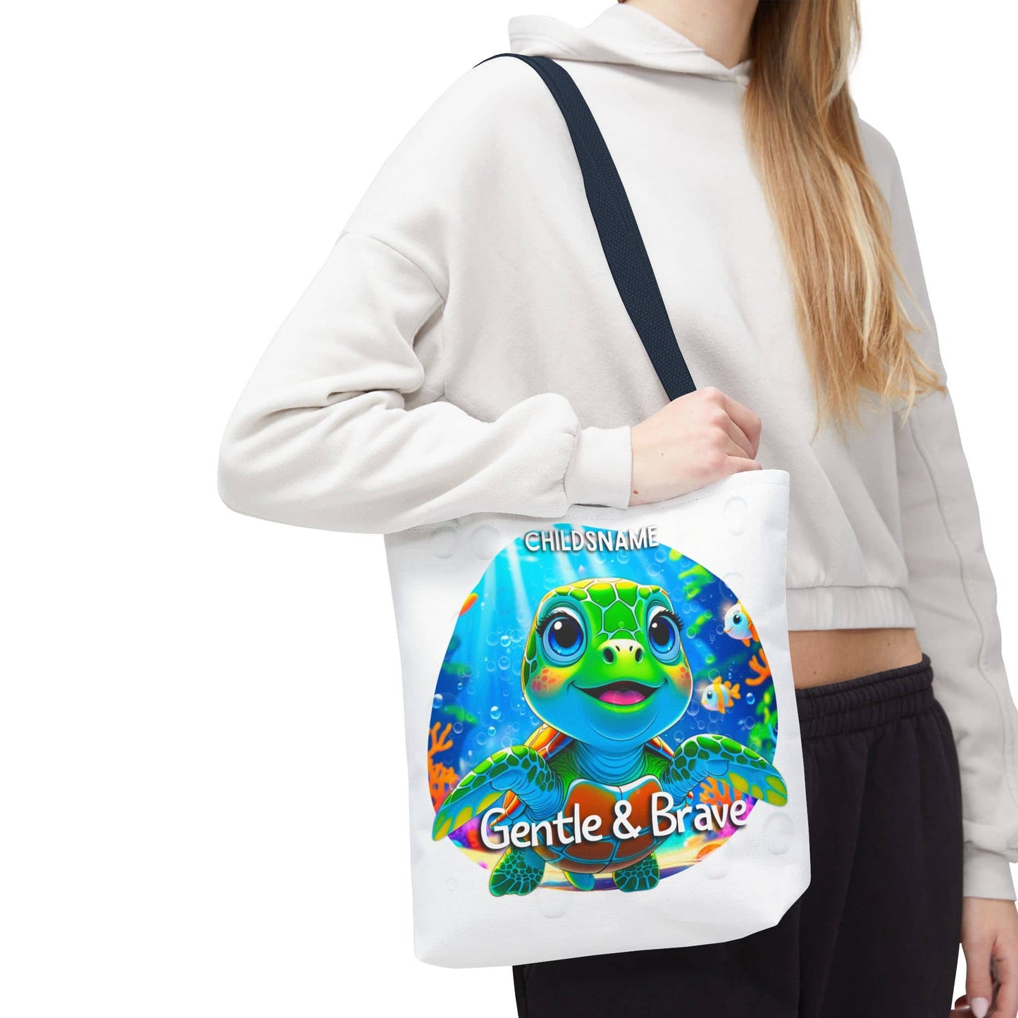 Personalized Kids Turtle Beach Tote Bag – Gentle & Brave – Custom Sea Life Bag with Name