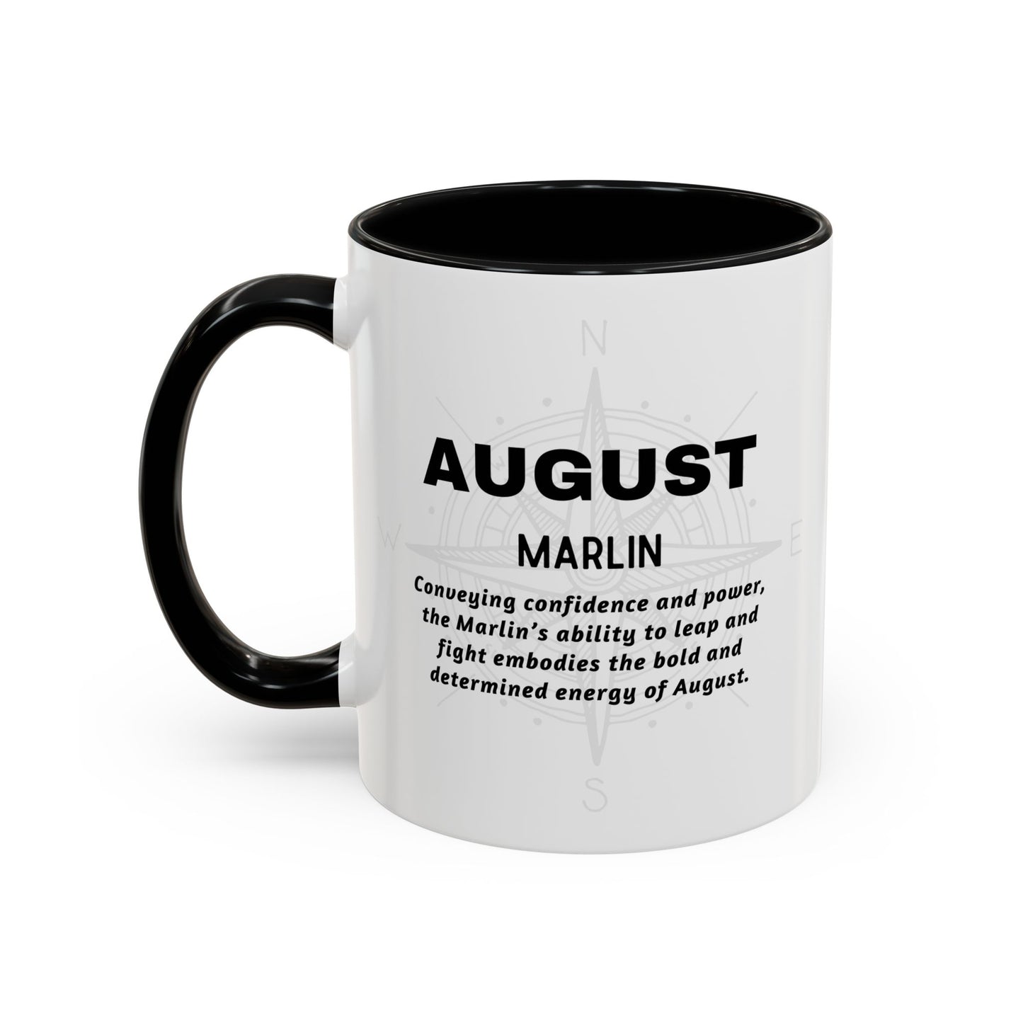 Colorful August Marlin Birth Month Accent Coffee Mug with Colored Handle