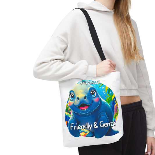 Personalized Kids Manatee Beach Tote Bag Friendly & Gentle