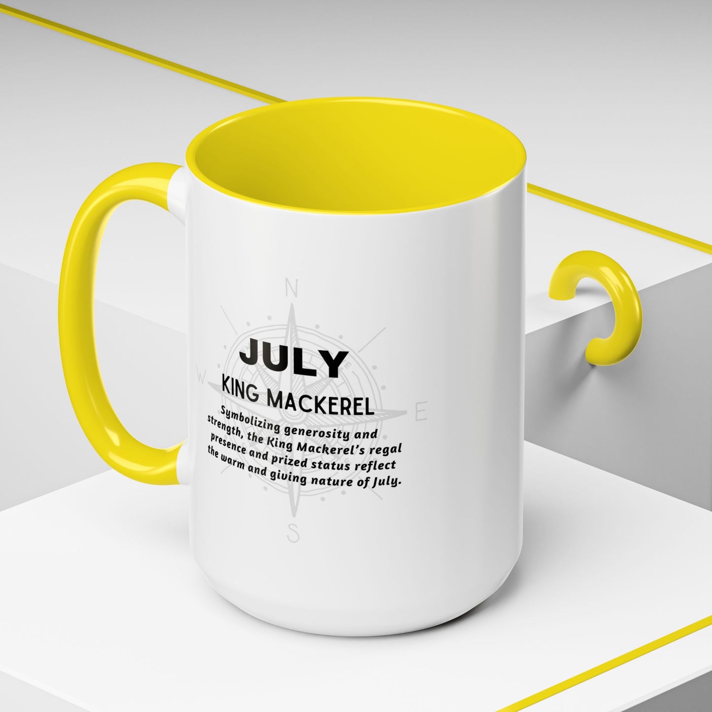 Colorful July King Mackerel Birth Month Accent Coffee Mug with Colored Handle