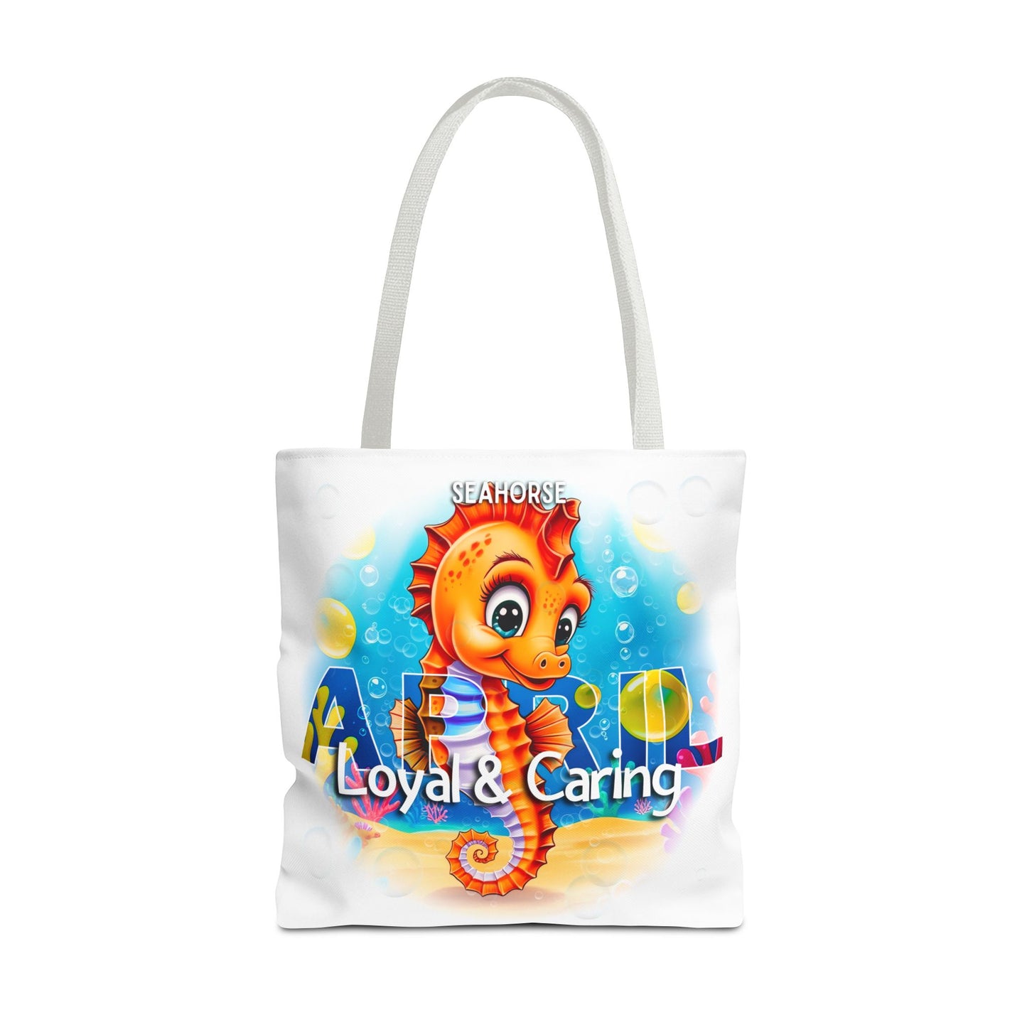 Kids Colorful April Seahorse Birth Month Tote Bag