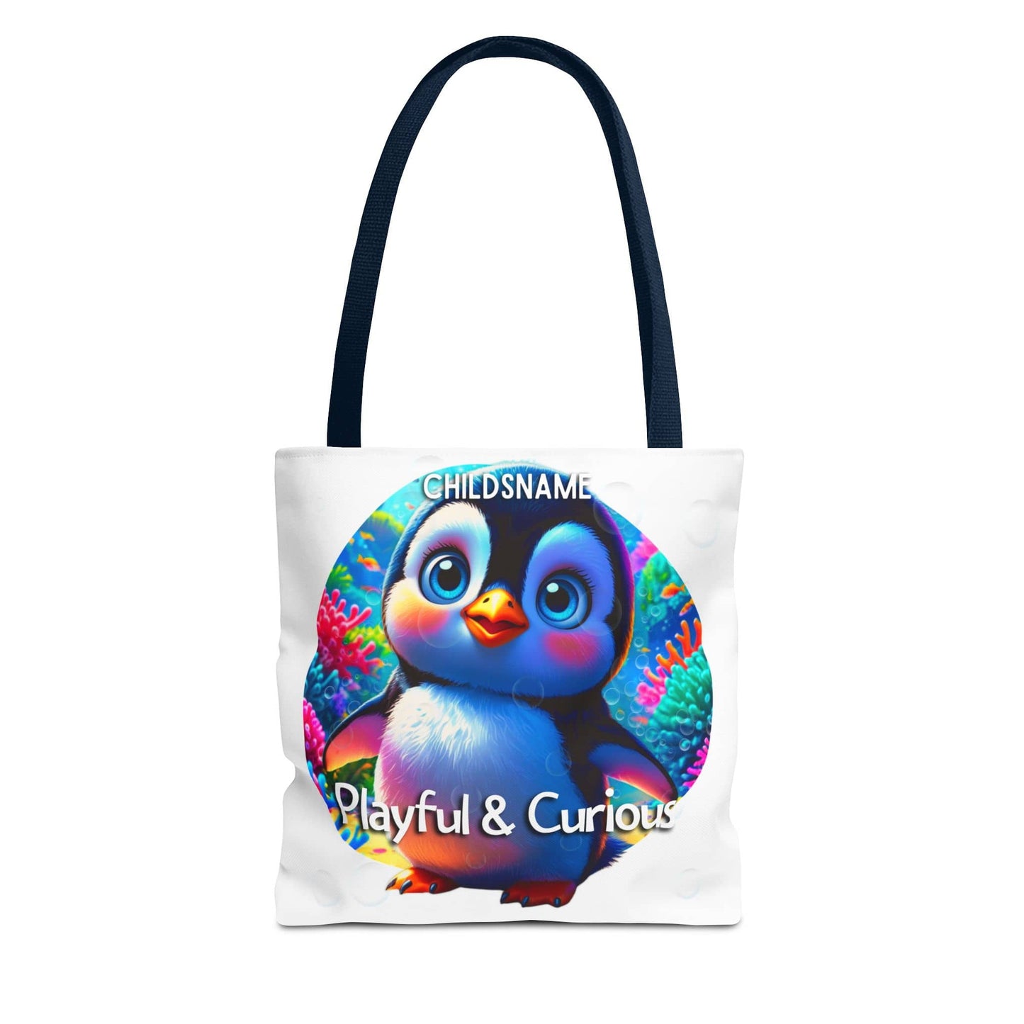 Personalized Kids Penguin Beach Tote Bag Playful & Curious