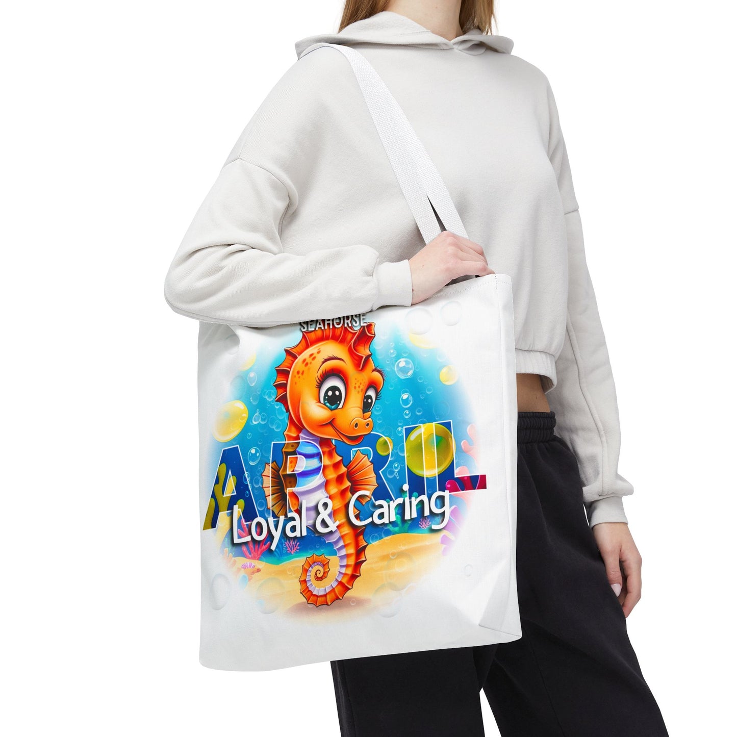 Kids Colorful April Seahorse Birth Month Tote Bag