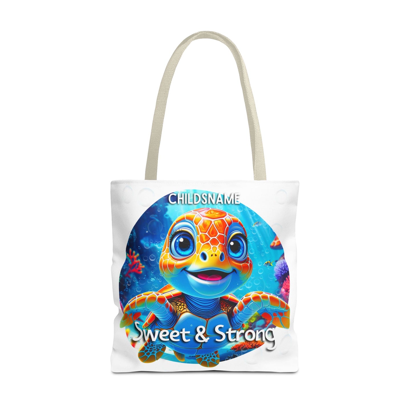 Personalized Kids Turtle Beach Tote Bag Sweet & Strong