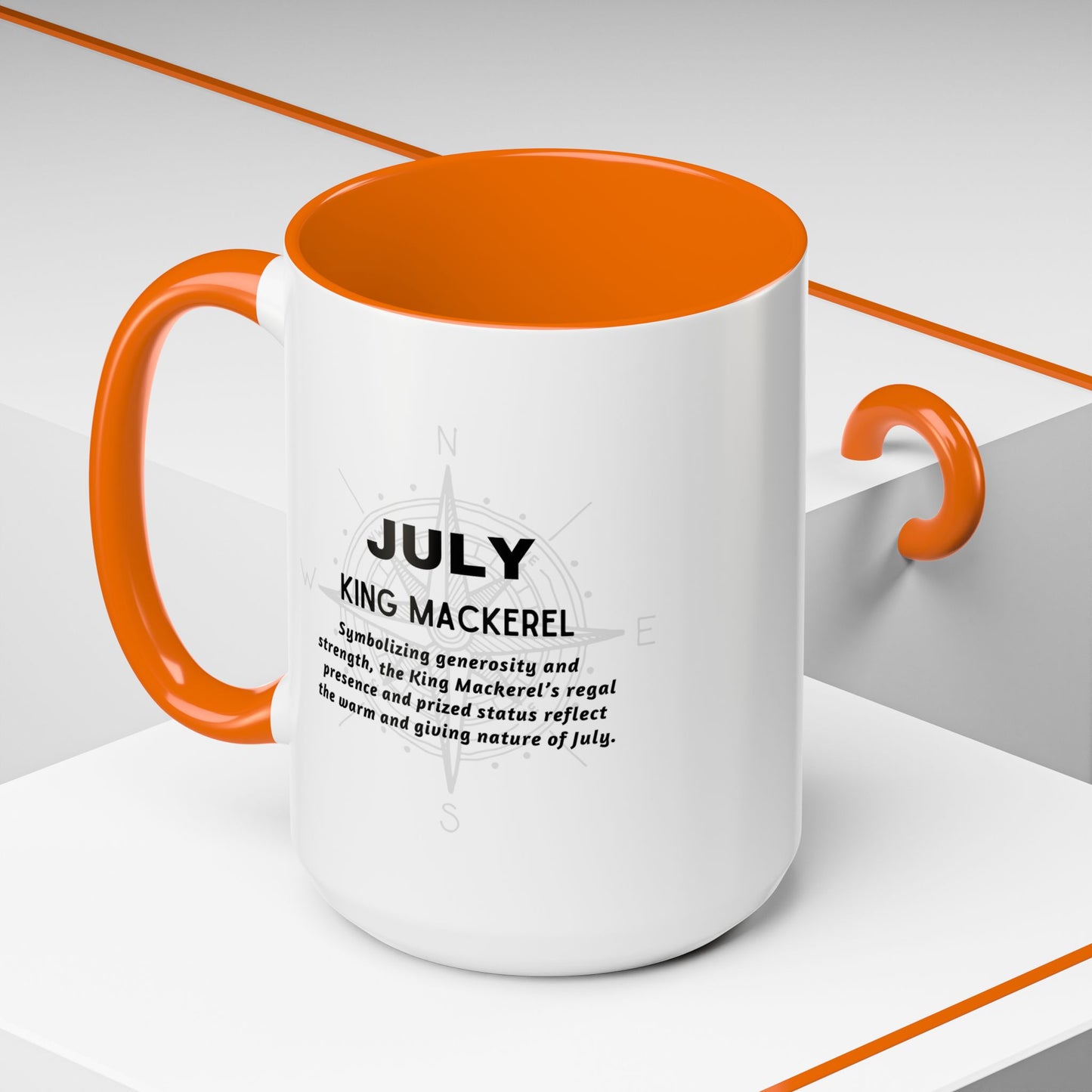 Colorful July King Mackerel Birth Month Accent Coffee Mug with Colored Handle
