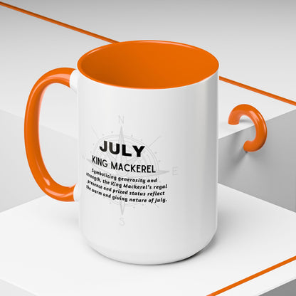 Colorful July King Mackerel Birth Month Accent Coffee Mug with Colored Handle