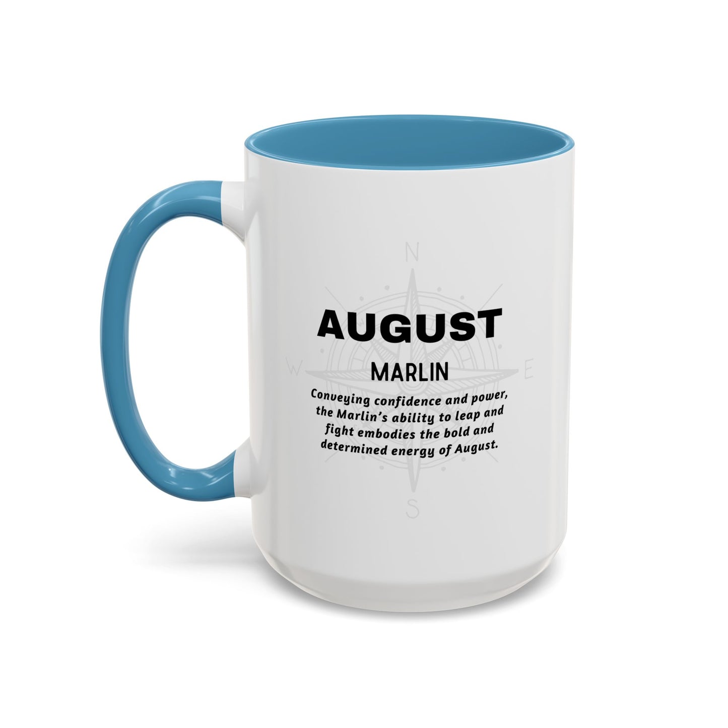 Colorful August Marlin Birth Month Accent Coffee Mug with Colored Handle