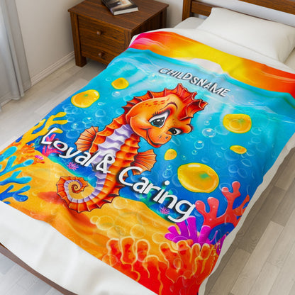 Personalized Kids Seahorse Plush Blanket – Loyal & Caring