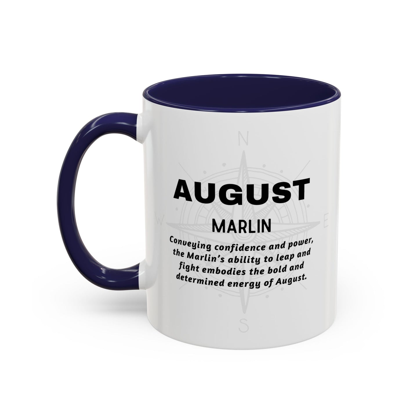 Colorful August Marlin Birth Month Accent Coffee Mug with Colored Handle