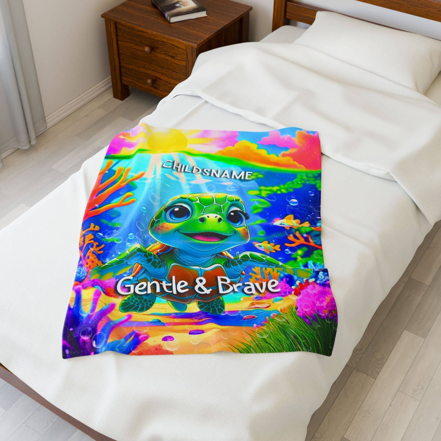 Personalized Kids Turtle Blanket – Gentle & Brave