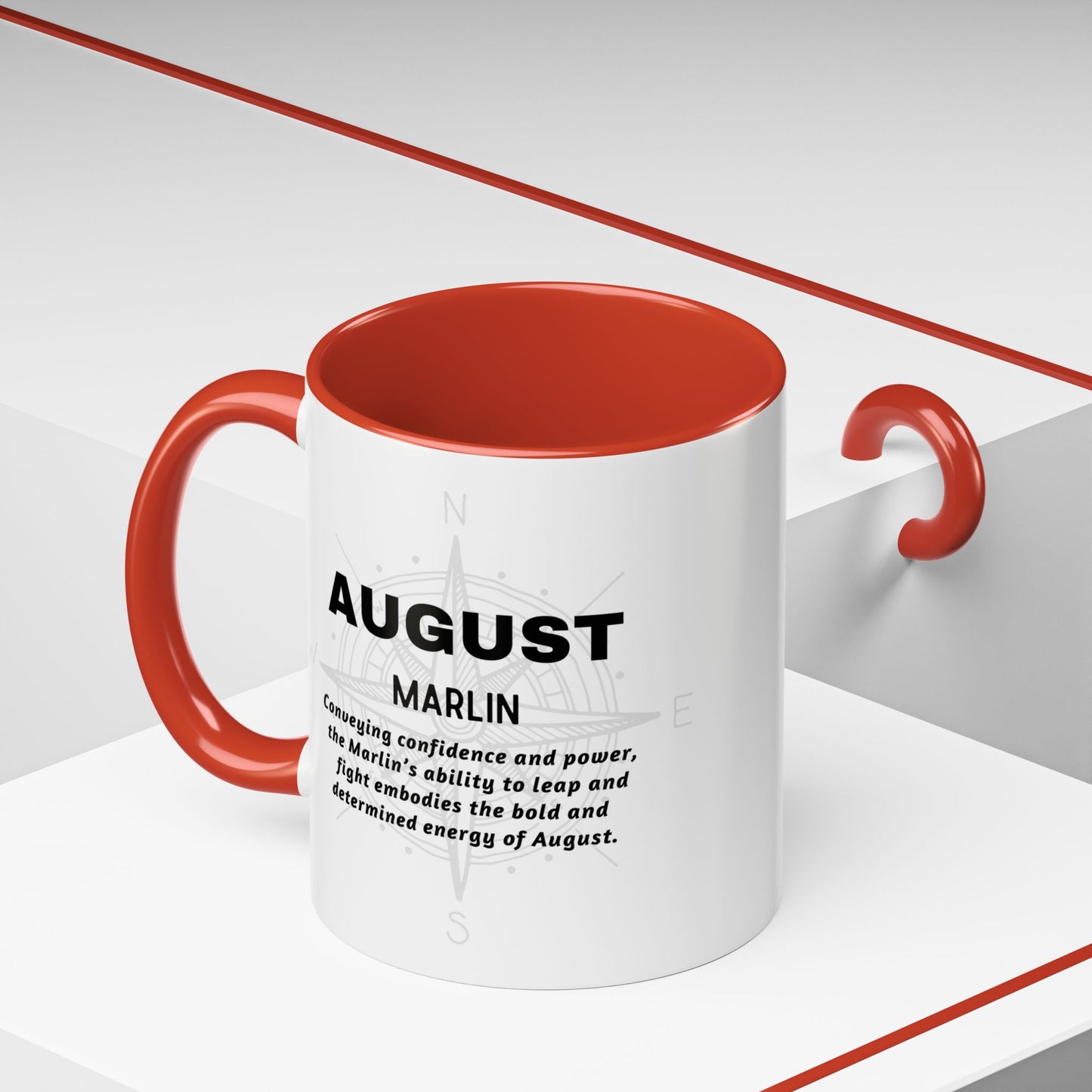 Colorful August Marlin Birth Month Accent Coffee Mug with Colored Handle