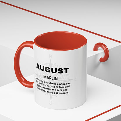 Colorful August Marlin Birth Month Accent Coffee Mug with Colored Handle