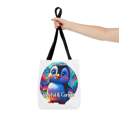 Personalized Kids Penguin Beach Tote Bag Playful & Curious