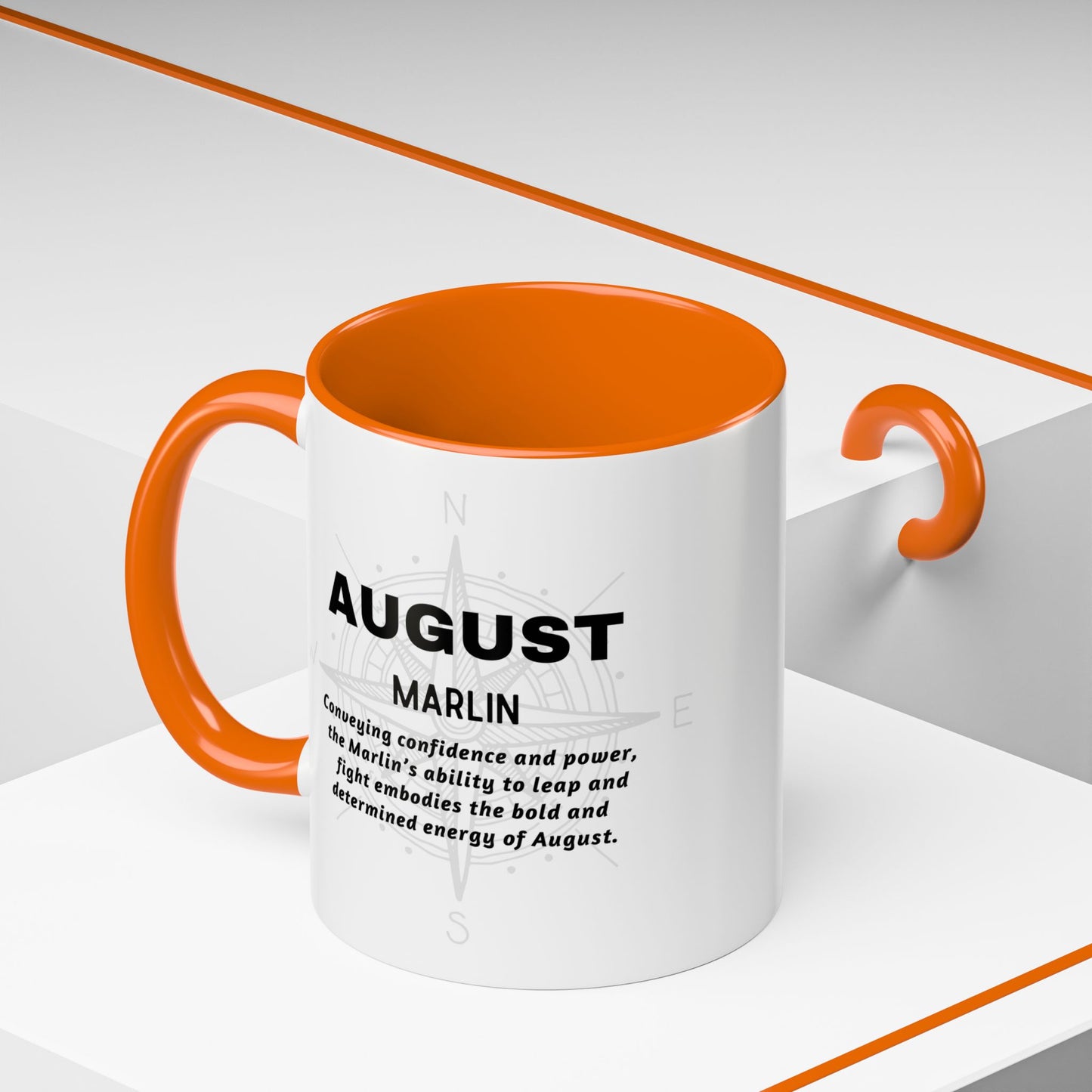 Colorful August Marlin Birth Month Accent Coffee Mug with Colored Handle