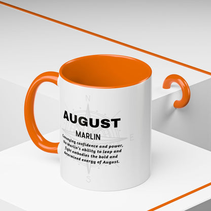 Colorful August Marlin Birth Month Accent Coffee Mug with Colored Handle