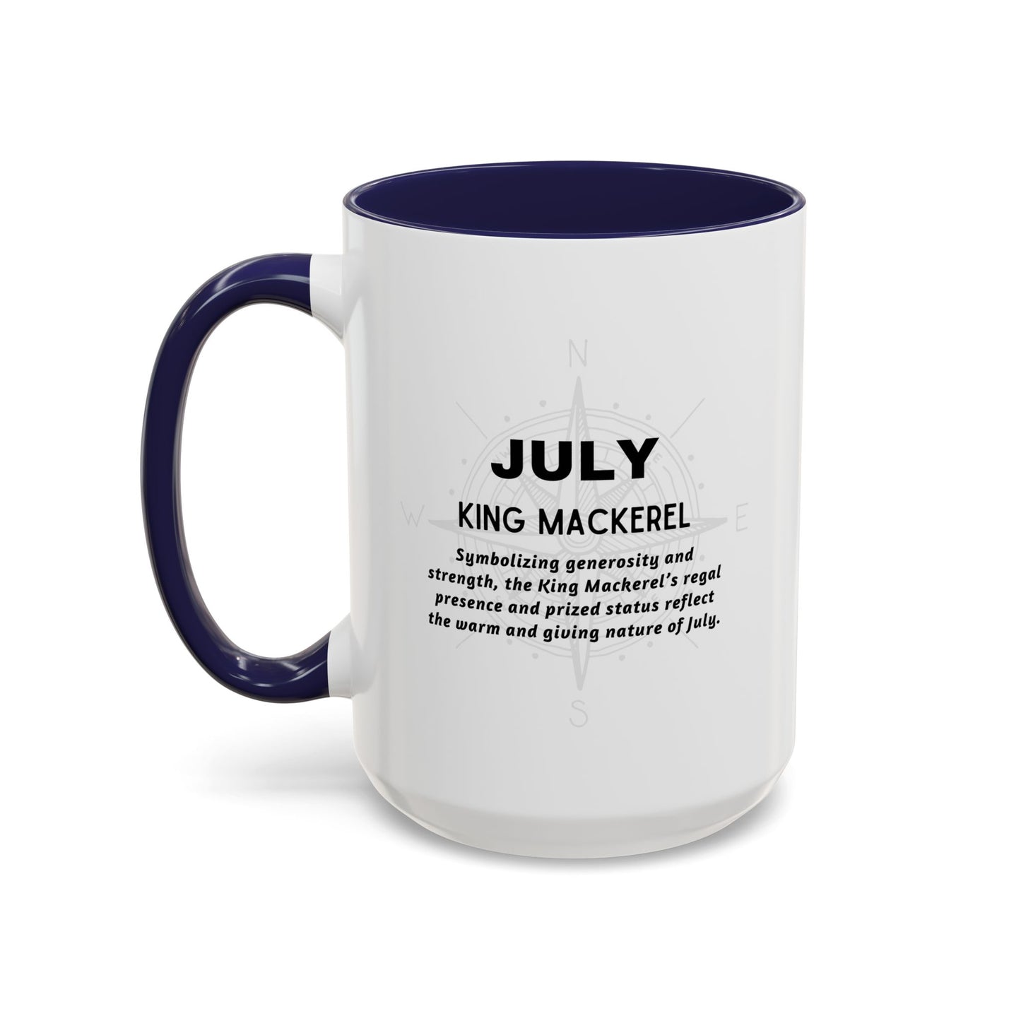 Colorful July King Mackerel Birth Month Accent Coffee Mug with Colored Handle
