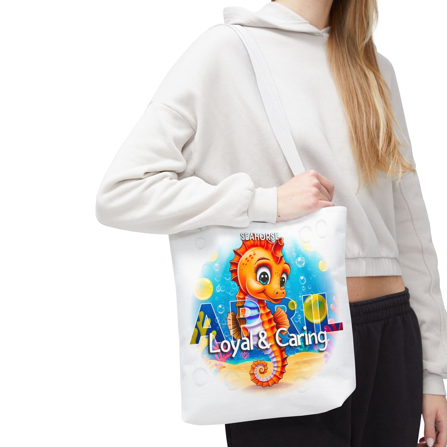 Kids Colorful April Seahorse Birth Month Tote Bag