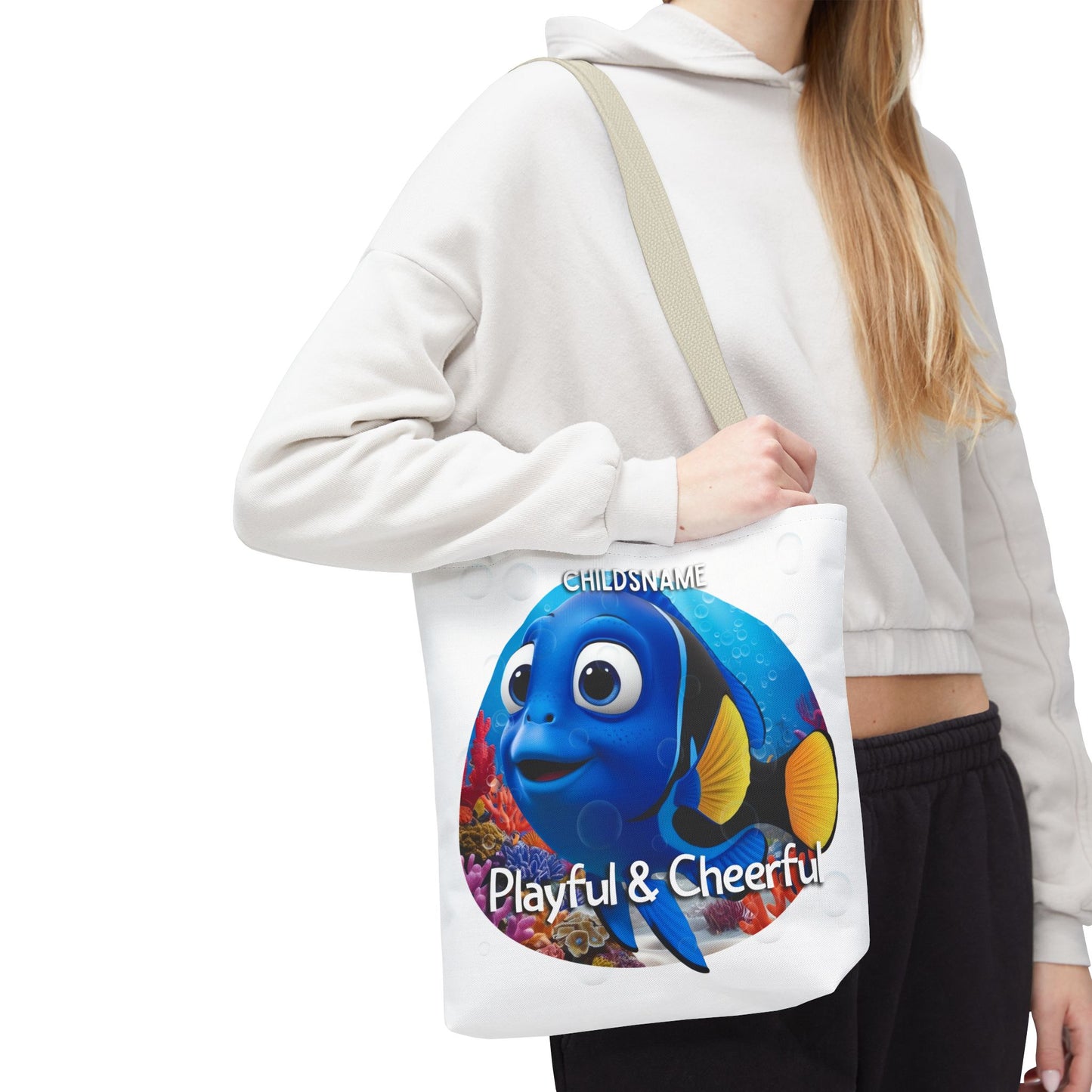 Personalized Kids Blue Tang Beach Tote Bag – Playful & Cheerful – Custom Sea Life Bag with Name