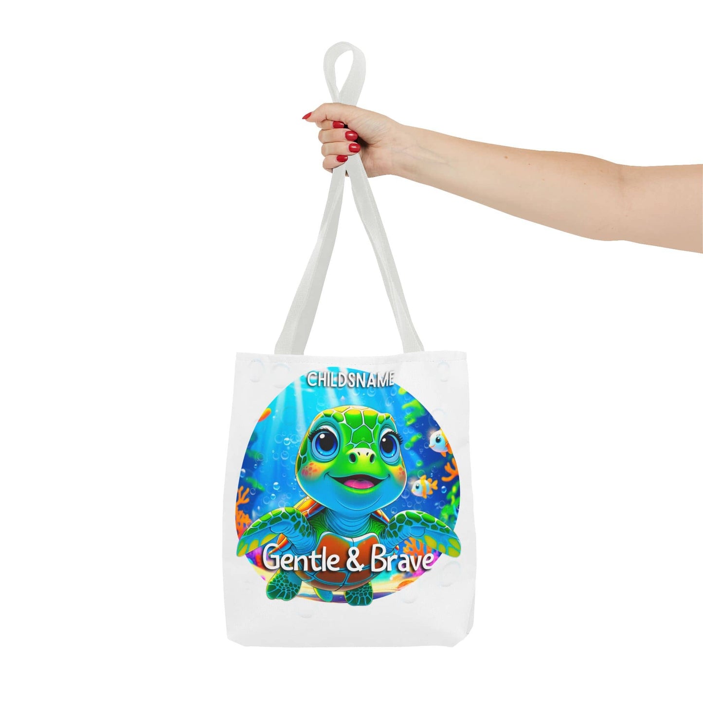 Personalized Kids Turtle Beach Tote Bag – Gentle & Brave – Custom Sea Life Bag with Name