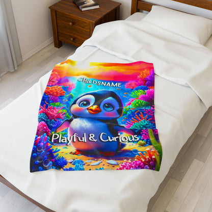 Personalized Kids Penguin Blanket – Playful & Curious