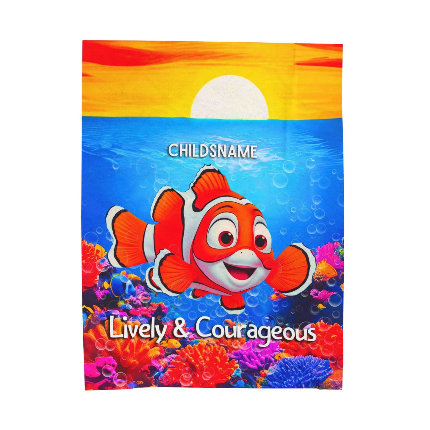 Personalized Kids Clownfish Plush Blanket – Lively & Courageous