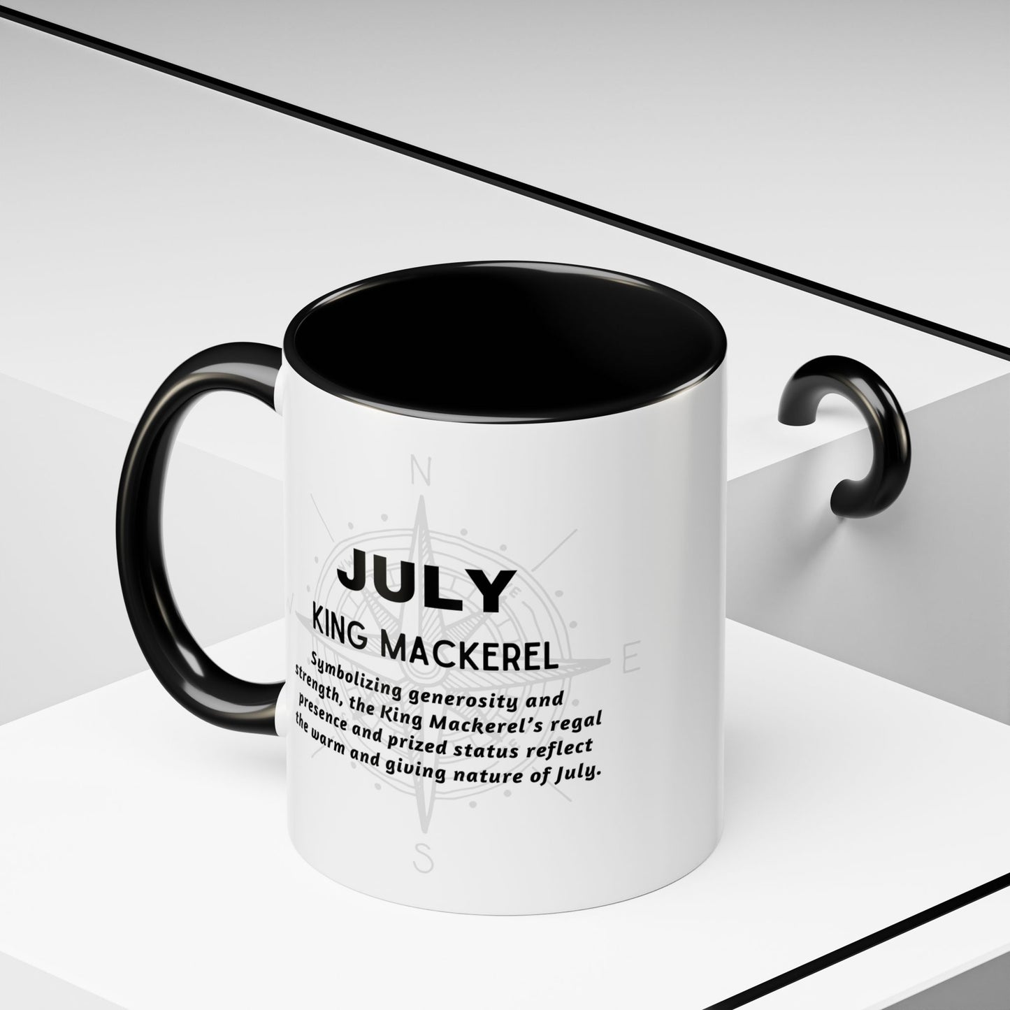 Colorful July King Mackerel Birth Month Accent Coffee Mug with Colored Handle