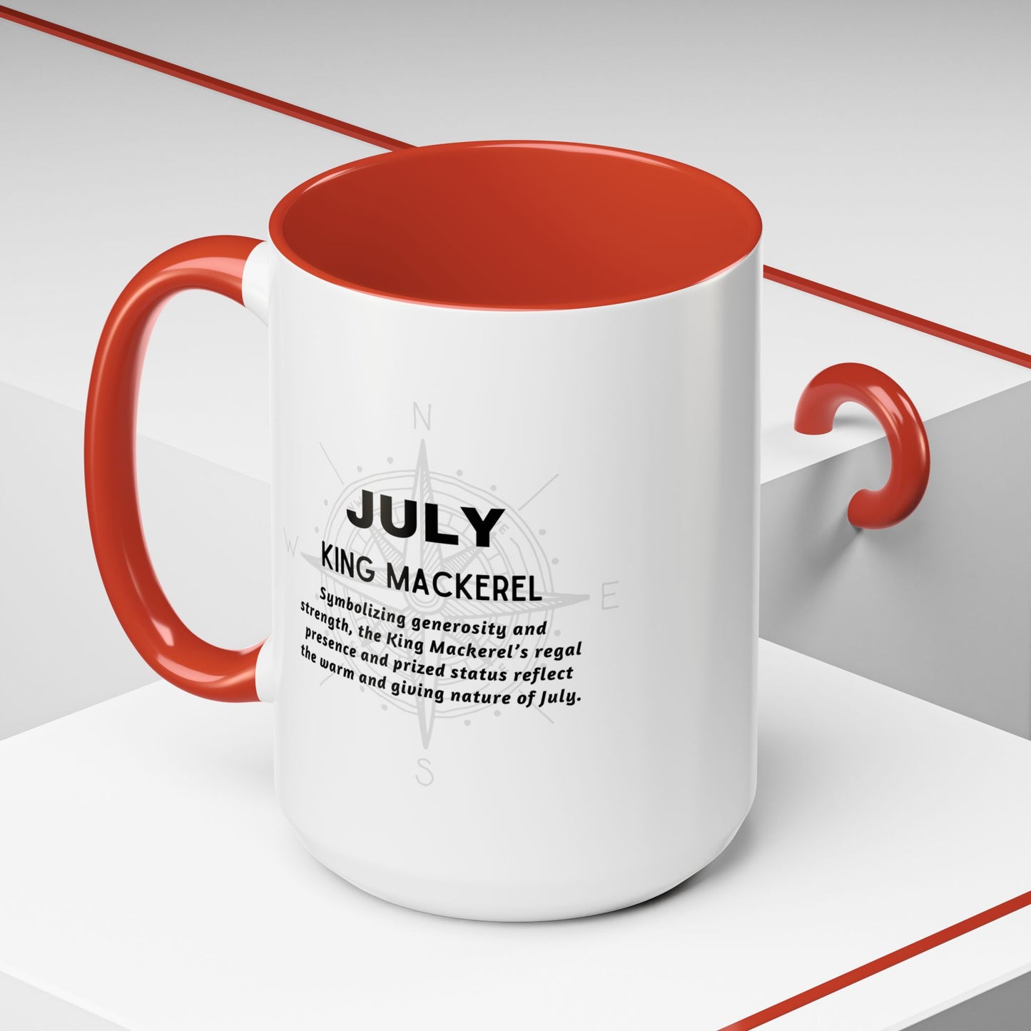 Colorful July King Mackerel Birth Month Accent Coffee Mug with Colored Handle