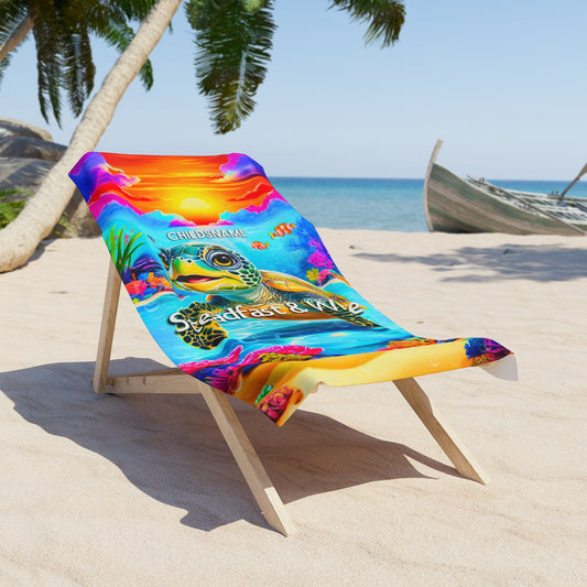 Personalized Kids Beach Towel – Vibrant Turtle Design – Steadfast & Wise