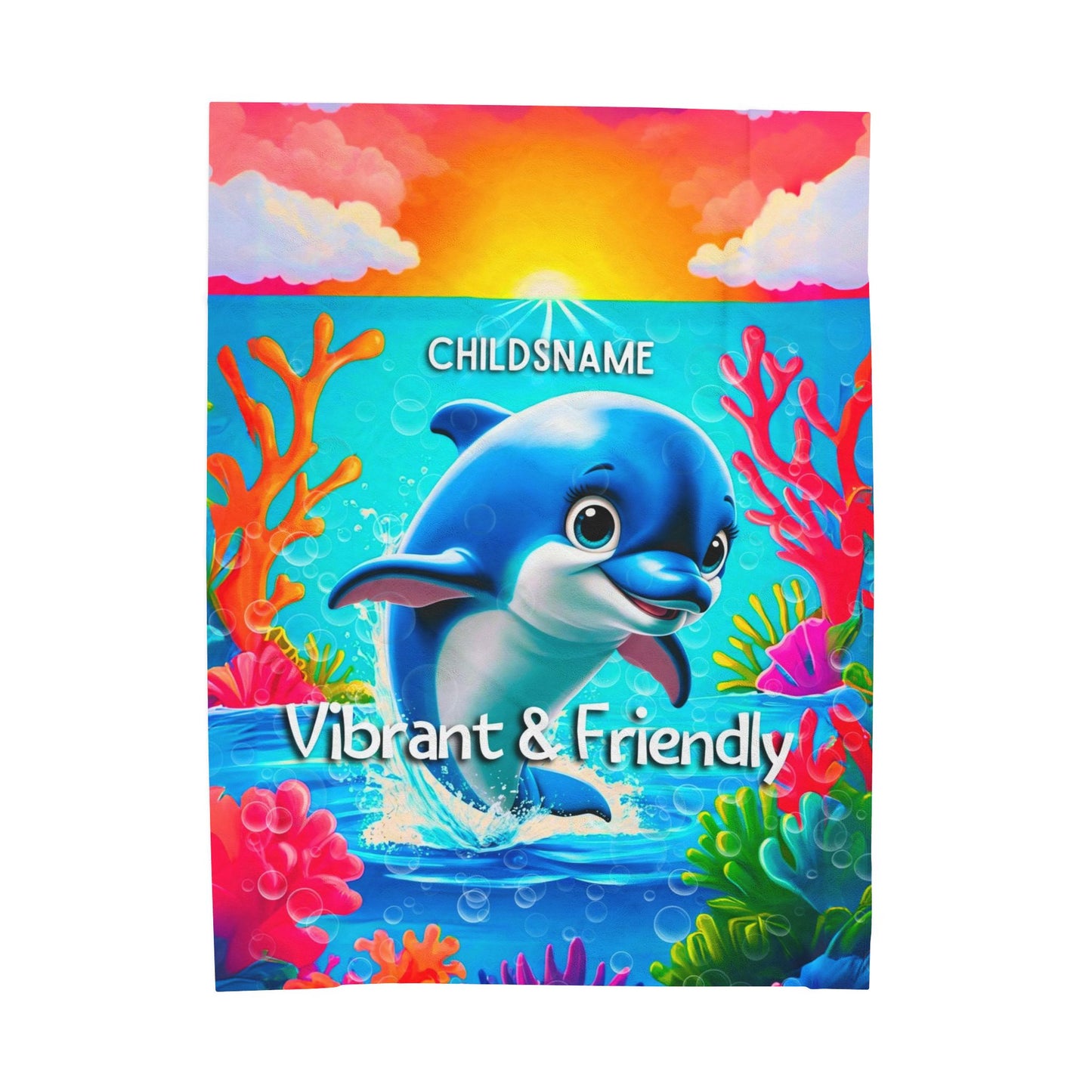 Personalized Kids Dolphin Plush Blanket – Vibrant & Friendly